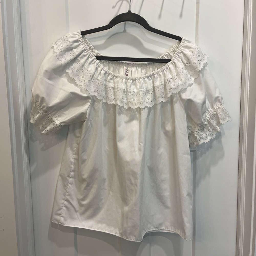 Vintage Partners Please By Malco Modes White Lace Peasant Cottagecore Top Size M